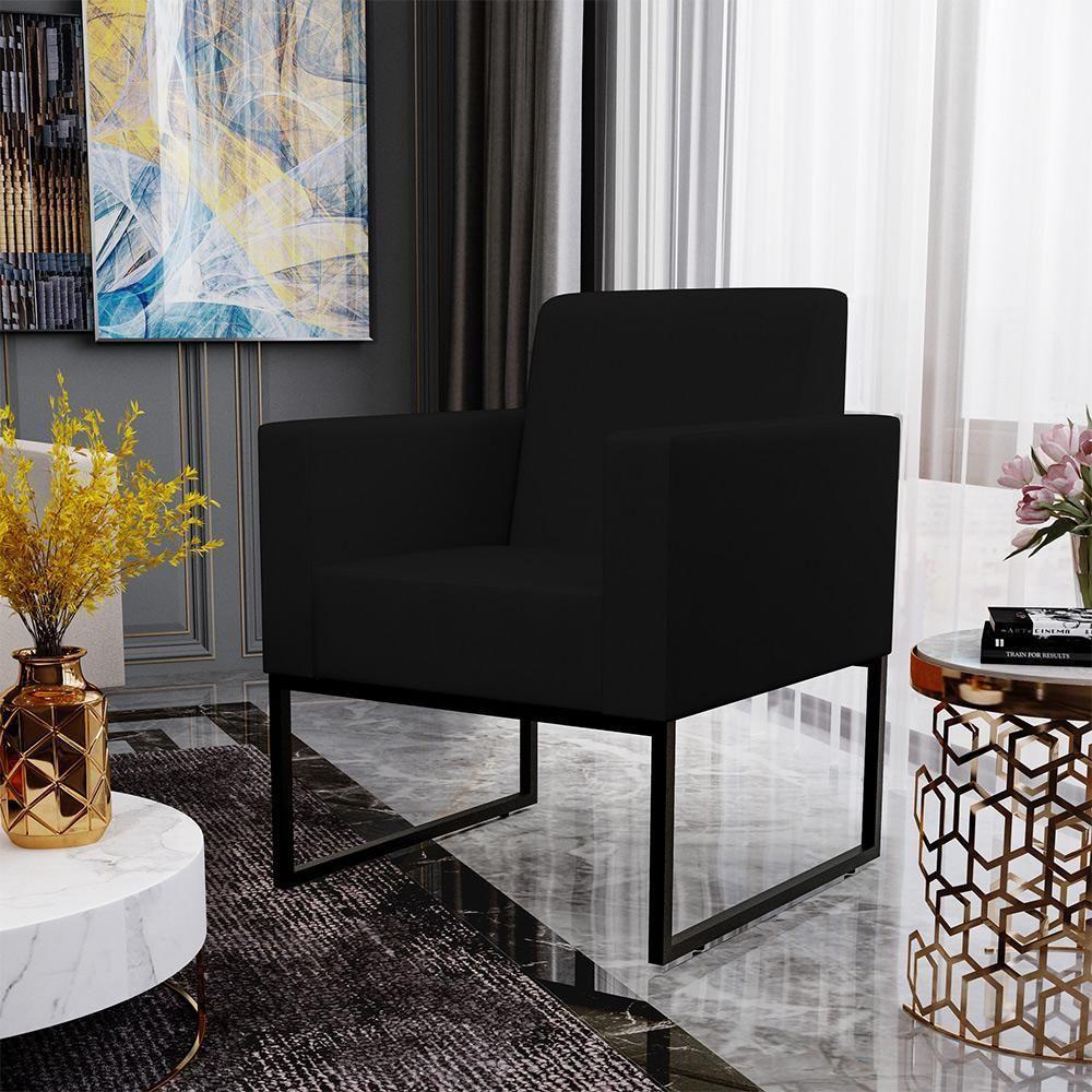 Kit 04 Poltronas Base Fixa De Metal Helô L02 Suede Preto - 10