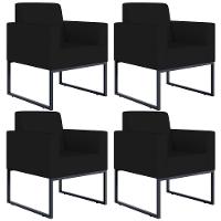 Kit 04 Poltronas Base Fixa De Metal Helô L02 Suede Preto - 1