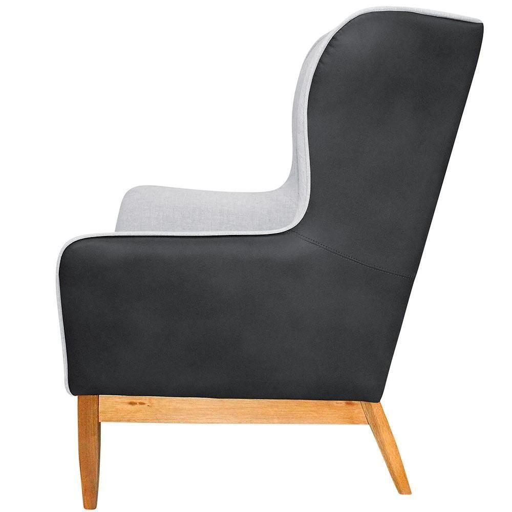 Poltrona Fixa D02 Linho Cinza D-315 Corano Preto - 4