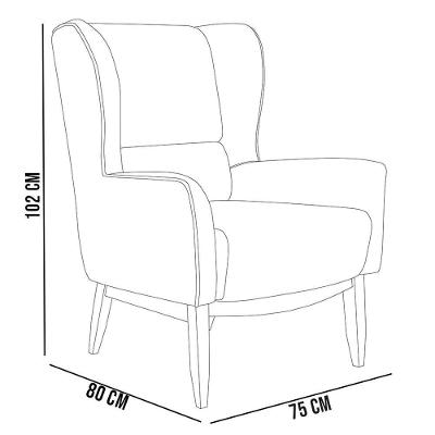 Poltrona Decorativa Fixa Milena D02 Linho Corano Cinza Preto Lyam Decor