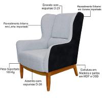 Poltrona Fixa D02 Linho Cinza D-315 Corano Preto - 3