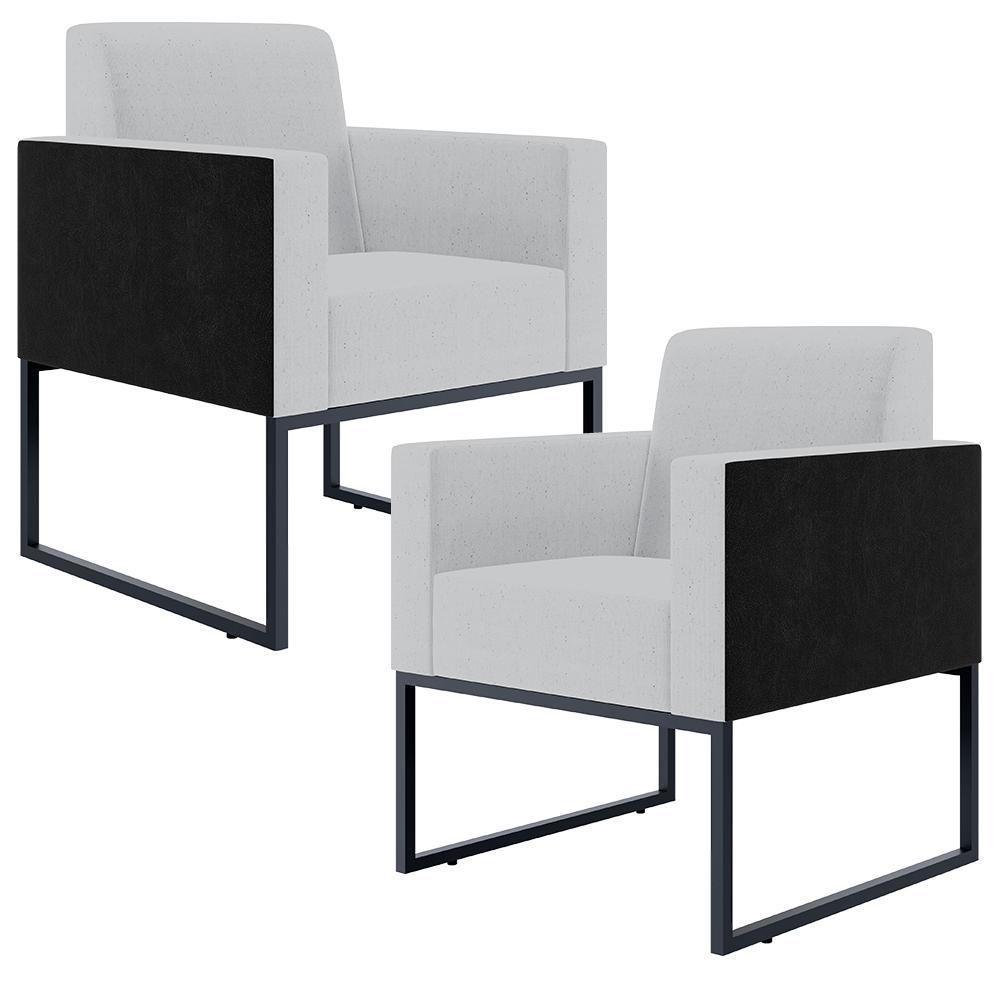 Kit 02 Poltronas Sala Base Metal Linho Cinza Preto - 1