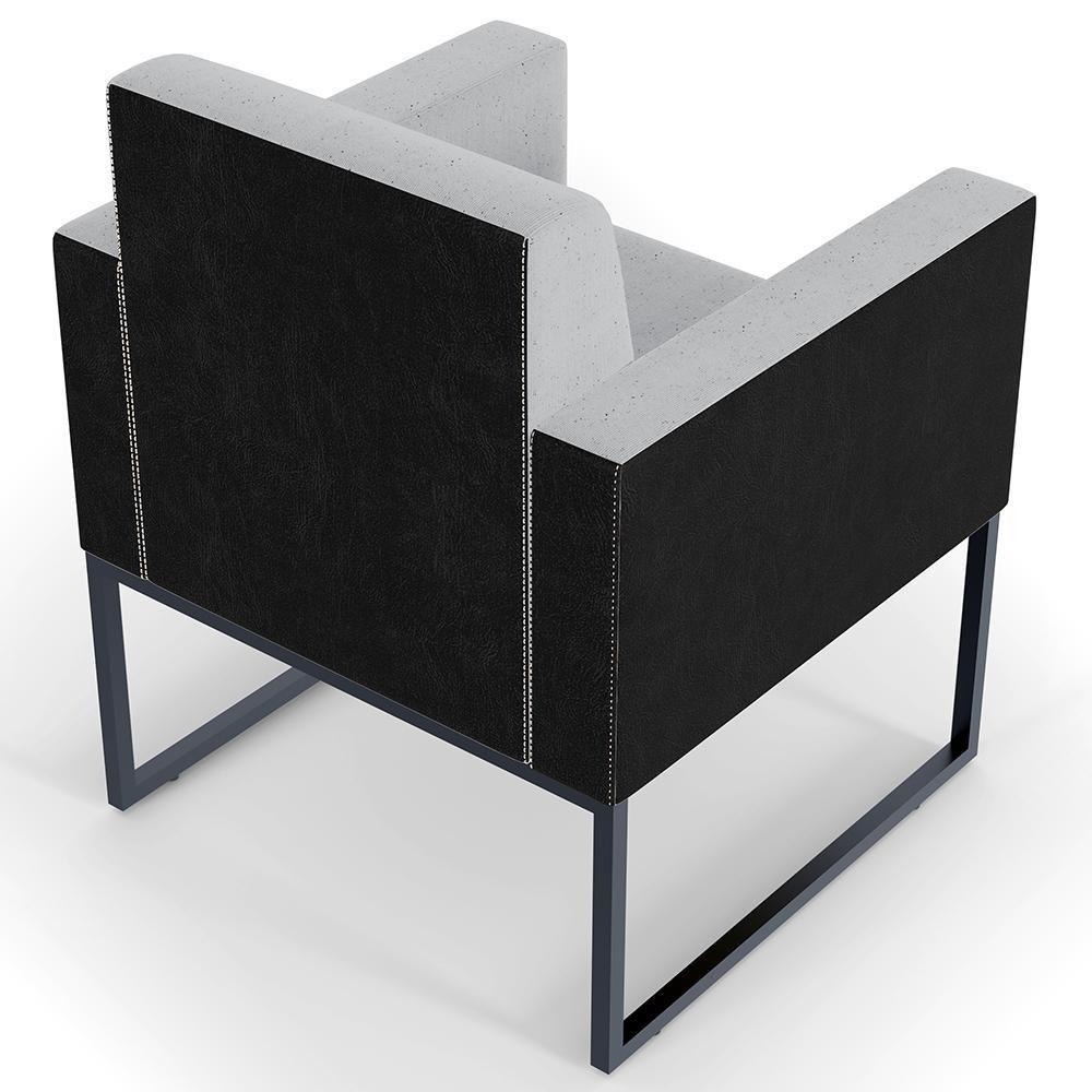 Kit 02 Poltronas Sala Base Metal Linho Cinza Preto - 3