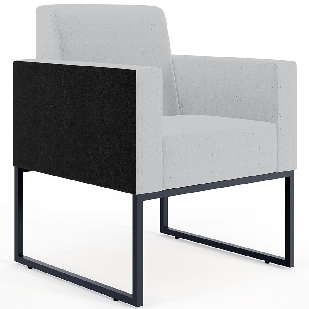 Kit 02 Poltronas Sala Base Metal Linho Cinza Preto - 9