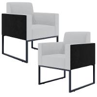 Kit 02 Poltronas Sala Base Metal Linho Cinza Preto - 1