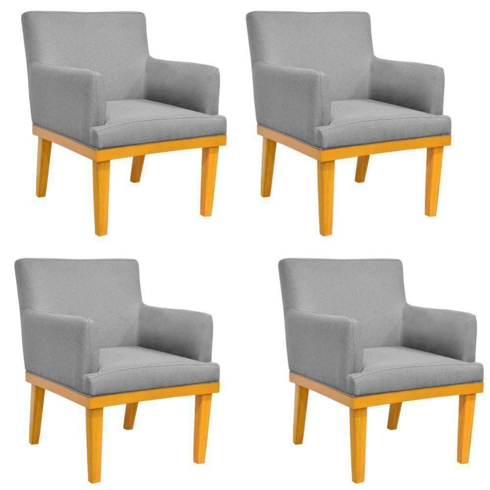 Kit 04 Poltronas Beatriz W01 Linho Cinza Escuro - 1