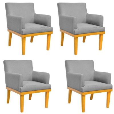 Kit 04 Poltronas Decorativas Beatriz W01 Linho Cinza Escuro Lyam Decor