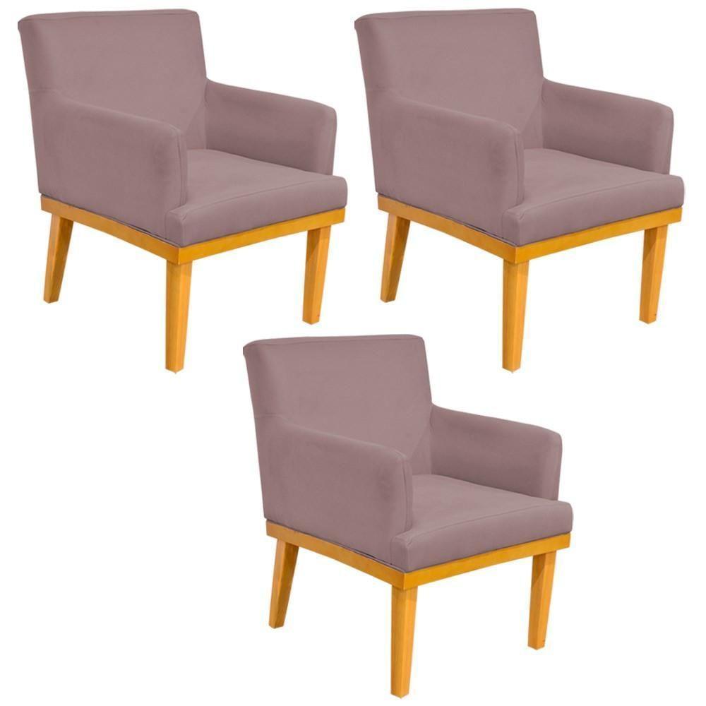 Kit 03 Poltronas Base Mel Beatriz W01 Suede Rosê - 1