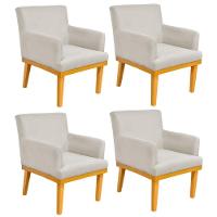 Kit 04 Poltronas Decorativa Base Mel Beatriz W01 Suede Bege - 1