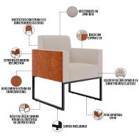 Kit 02 Poltronas Sala Base Metal Linho Bege Couríssimo Camel - 10