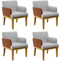 Kit 04 Poltronas Beatriz W01 Linho Cinza Camel - 1