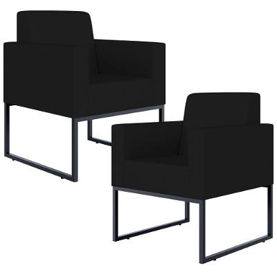 Kit 02 Poltronas Decorativas Helô L02 Suede Preto Lyam Decor