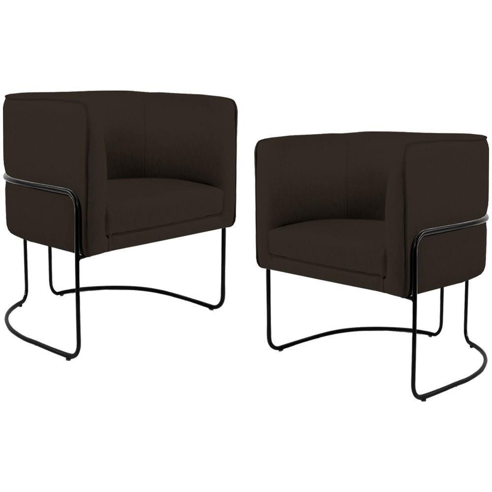 Kit 02 Poltronas Preto Betina D02 Marrom C-34 - 1