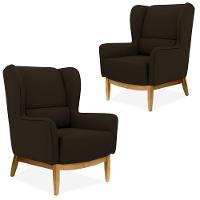 Kit 02 Poltronas Milena D02 Base De Madeira Marrom C-34 - 1