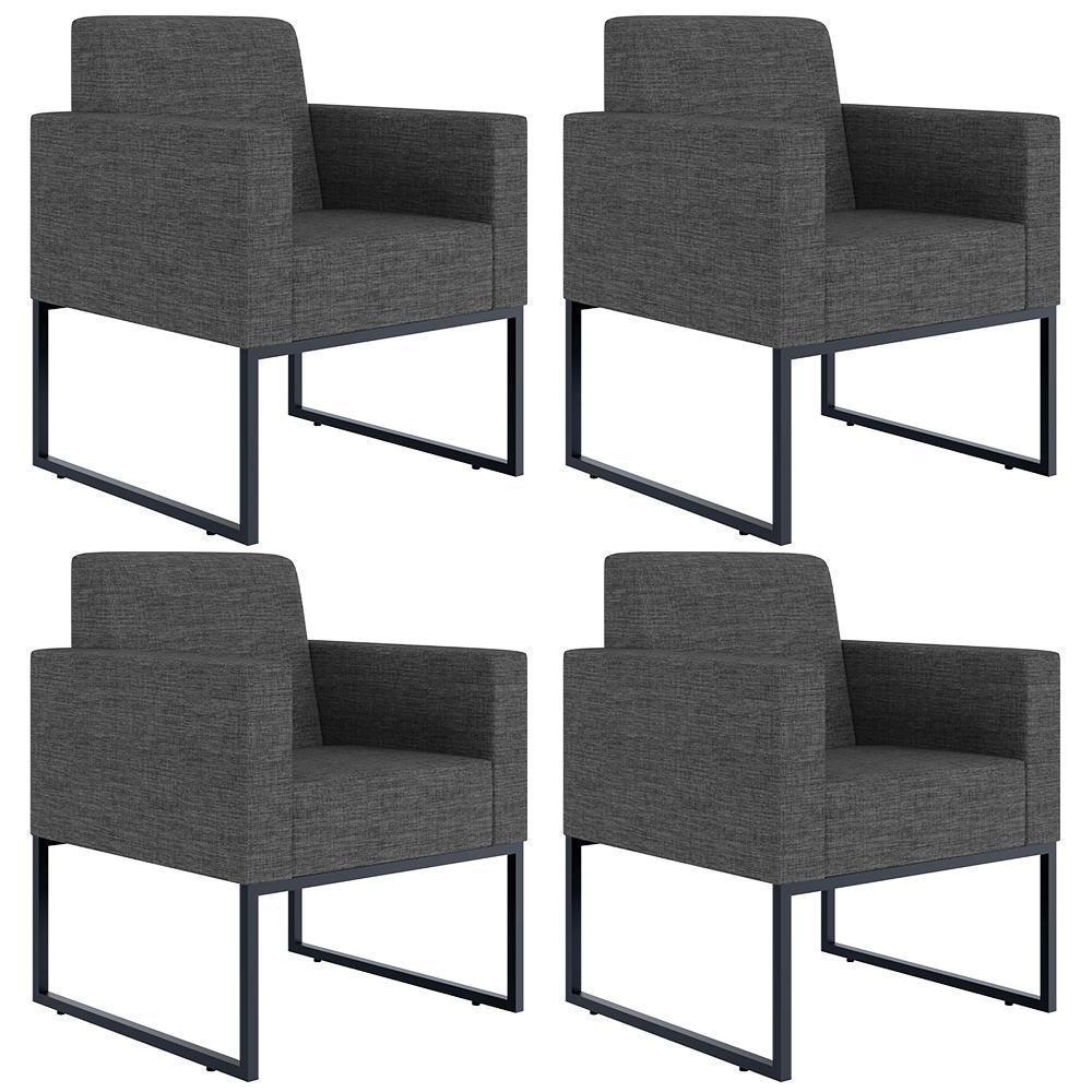 Kit 04 Poltronas Helô L02 Linho Cinza Escuro - 1