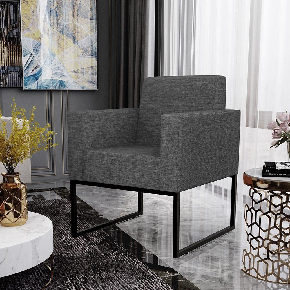 Kit 04 Poltronas Helô L02 Linho Cinza Escuro - 8