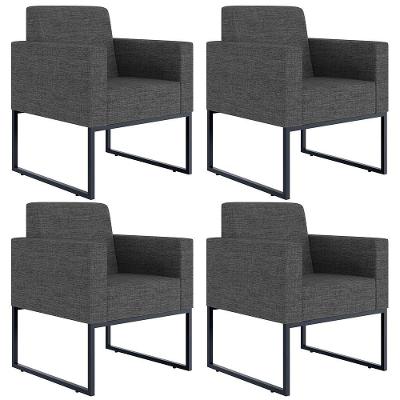 Kit 04 Poltronas Helô L02 Decorativa Sala E Recepção Linho Cinza Escuro Lyam Decor