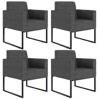 Kit 04 Poltronas Helô L02 Linho Cinza Escuro - 1