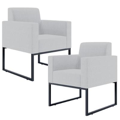 Kit 2 Poltronas Decorativas Helô L02 Base Fixa Linho Cinza Lyam Decor