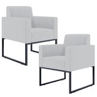 Kit 02 Poltronas Recepção Base Fixa De Metal Linho Cinza - 1