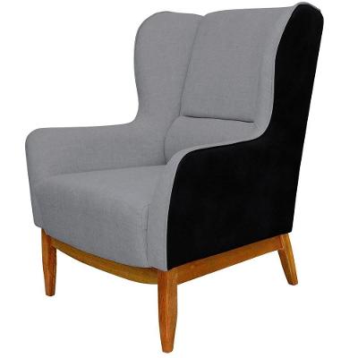 Poltrona Decorativa Milena D02 Fixa Linho Corano Cinza Preto Lyam Decor