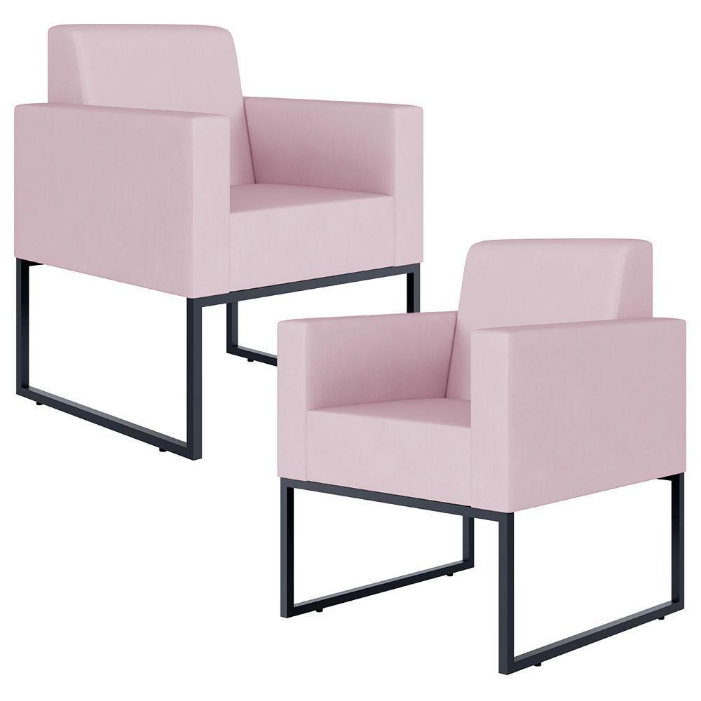 Kit 02 Poltronas Recepção Base Fixa De Metal Suede Rosê - 1