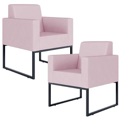 Kit 02 Poltronas Helô L02 Para Sala Recepção Suede Rosê Lyam Decor