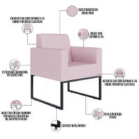 Kit 02 Poltronas Recepção Base Fixa De Metal Suede Rosê - 14