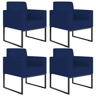 Kit 04 Poltronas Decorativas Helô L02 Suede Azul Marinho Lyam Decor
