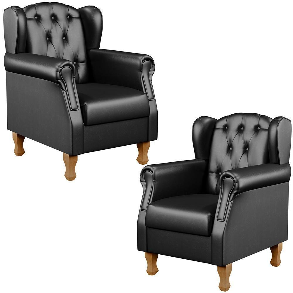 Kit 02 Poltronas Decorativa Yara P02 Preto Brilho - 1