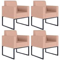 Kit 04 Poltronas Base Fixa De Metal Helô L02 Linho Rosê - 1