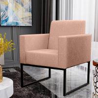 Kit 04 Poltronas Base Fixa De Metal Helô L02 Linho Rosê - 10