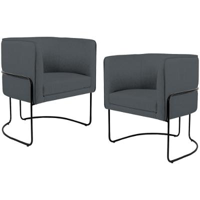 Kit 2 Poltronas Betina D02 Fixa Revestimento Corano Preto Cinza Lyam Decor