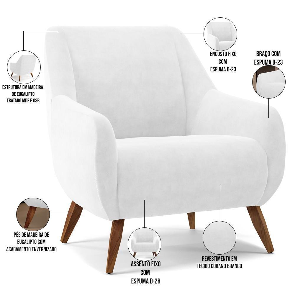 Poltrona Fixa Pés De Madeira Paloma D02 Corano Branco C-12 - 6