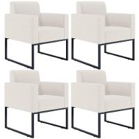 Kit 04 Poltronas Base Fixa De Metal Helô L02 Linho Cru - 1