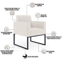 Kit 04 Poltronas Base Fixa De Metal Helô L02 Linho Cru - 8