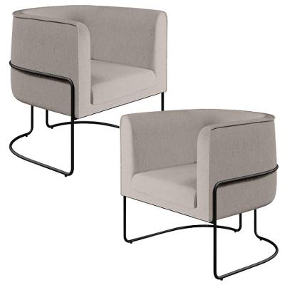 Kit 02 Poltronas Betina D02 Fixa Linho Bege Preto Lyam Decor