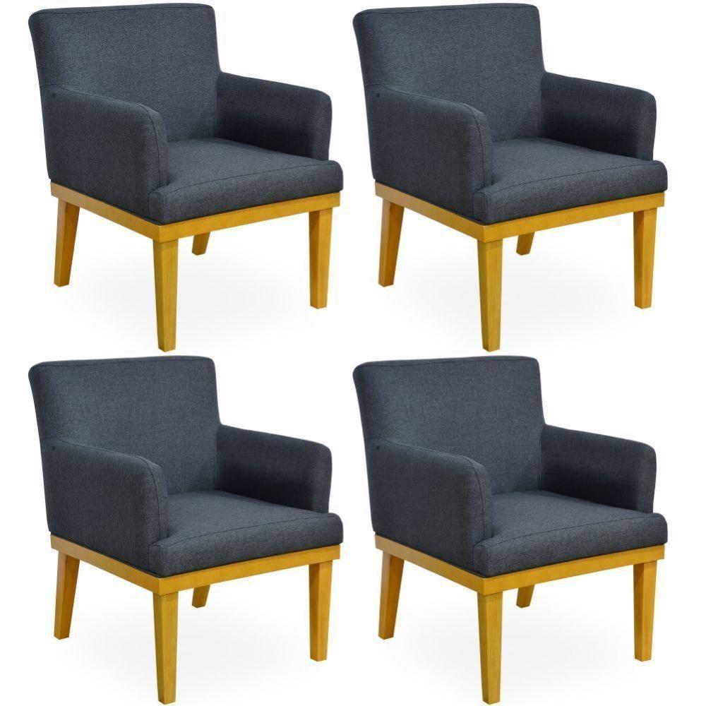 Kit 04 Poltronas Beatriz W01 Linho Chumbo - 1