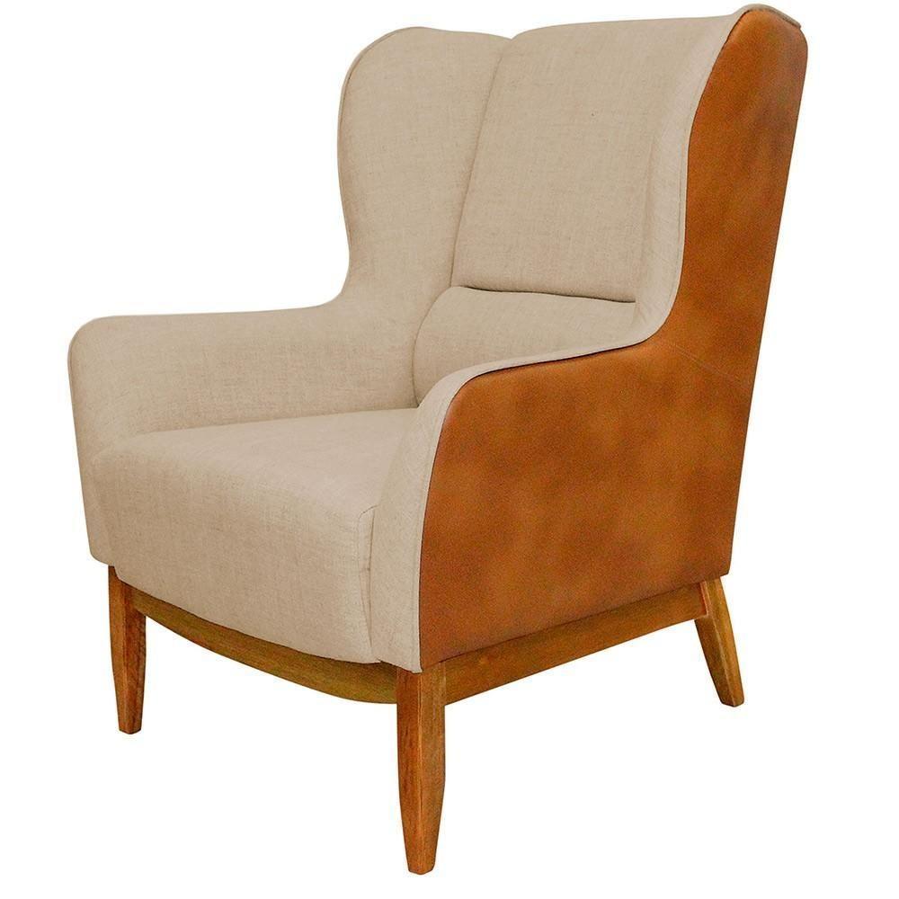 Poltrona Fixa D02 Linho Bege C-129 Corano Marrom - 1