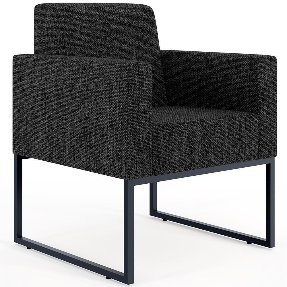 Kit 02 Poltronas Recepção Base Fixa Metal Linho Chumbo - 7