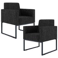 Kit 02 Poltronas Recepção Base Fixa Metal Linho Chumbo - 1