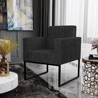 Kit 02 Poltronas Recepção Base Fixa Metal Linho Chumbo - 17