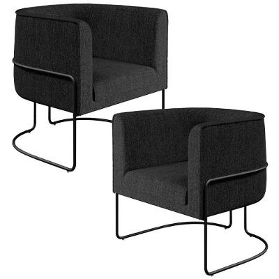 Kit 02 Poltronas Decorativas Betina D02 Linho Chumbo Preto Lyam Decor