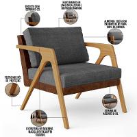 Kit 02 Poltronas Pietra L02 Marrom Linho Cinza Escuro - 10