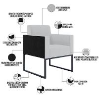 Kit 04 Poltronas Base Fixa Metal Helô L02 Linho Cinza Preto - 8