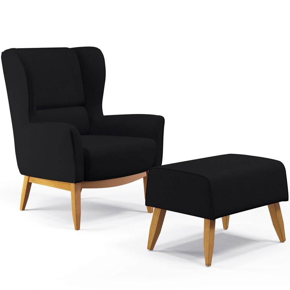 Kit Poltrona Milena D02 Com Puff Viseo Veludo Preto C-300 - 1