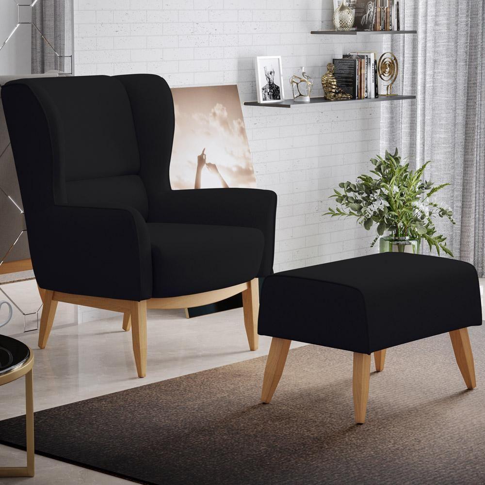 Kit Poltrona Milena D02 Com Puff Viseo Veludo Preto C-300 - 8