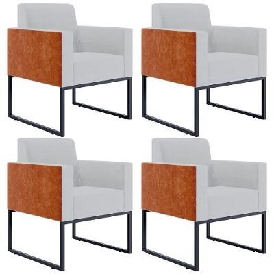 Kit 04 Poltronas Decorativas Helô L02 Linho Cinza Couríssimo Camel Lyam Decor