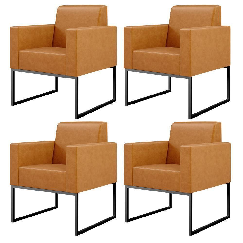 Kit 04 Poltronas Base Fixa Metal Helô L02 Whisky - 1