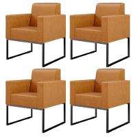 Kit 04 Poltronas Base Fixa Metal Helô L02 Whisky - 1